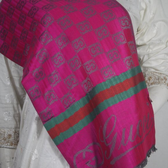 Authentic Gucci Wrap 35% Silk 65% Cashmere Stole Shawl Multicolor Used - Picture 1 of 13